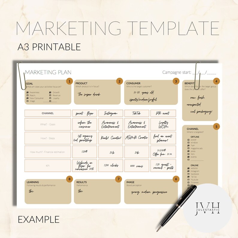 MARKETING PLAN TEMPLATE English worksheet in A3 Format Etsy