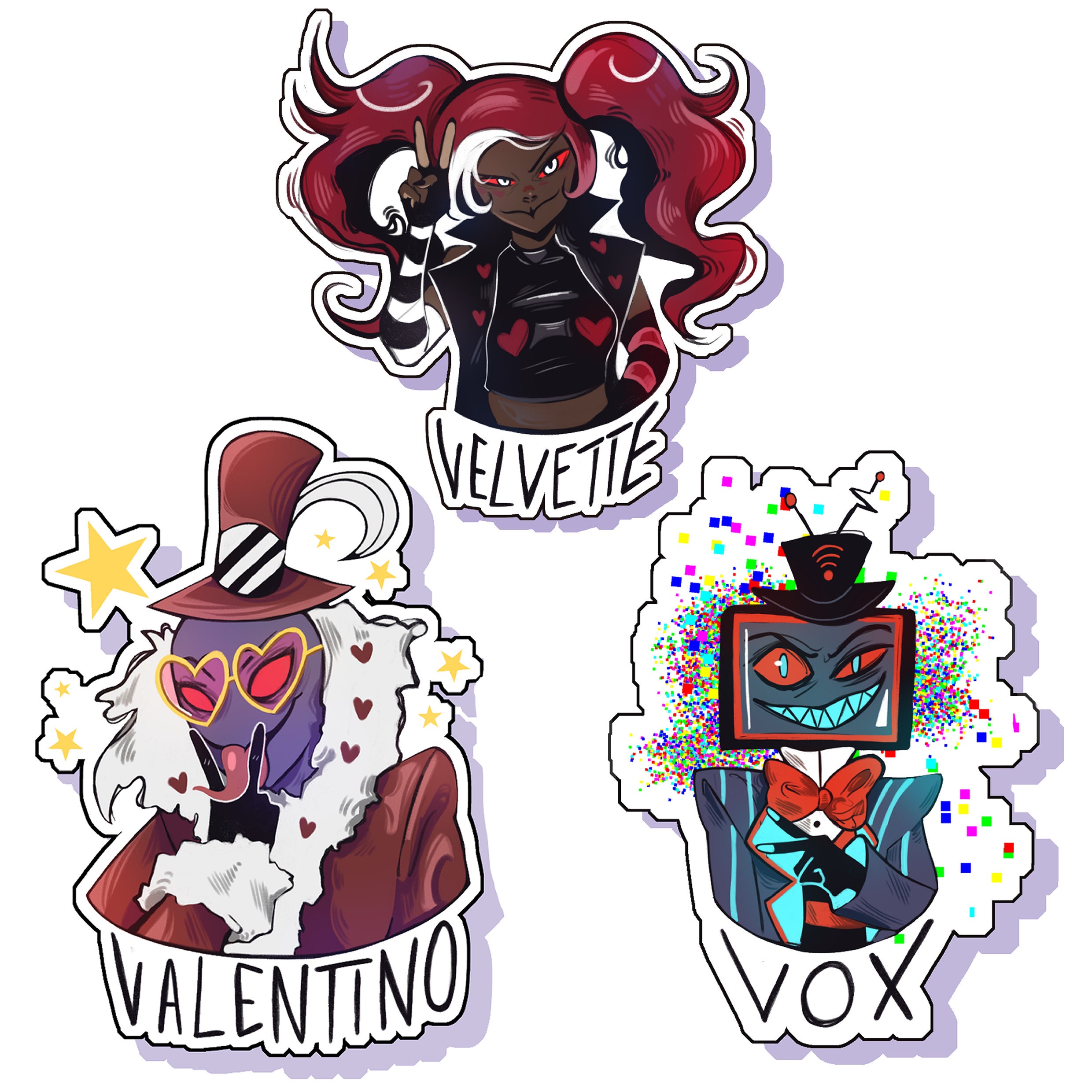 Hazbin Vees - Valentino Vox and Velvette Stickers - Etsy