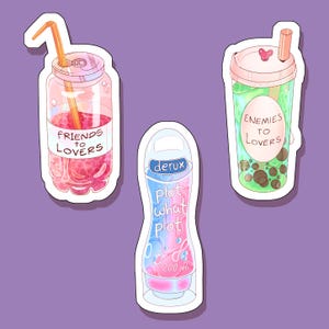 Aesthetic Juice and Boba Stickers - Ao3 Tags: Friends to Lovers, Enemies to Lovers, Plot What Plot