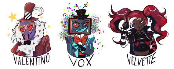Hazbin Vees - Valentino Vox and Velvette Stickers - Etsy