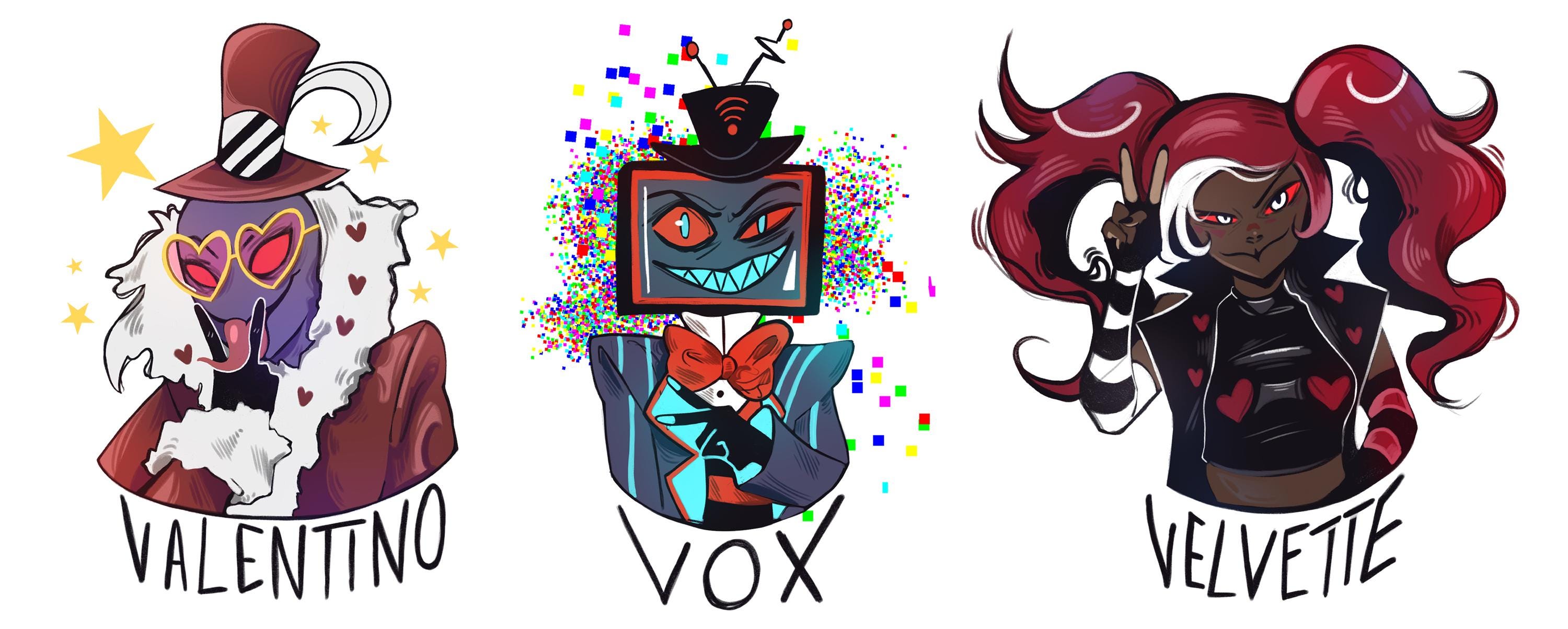 Hazbin Vees - Valentino Vox and Velvette Stickers - Etsy