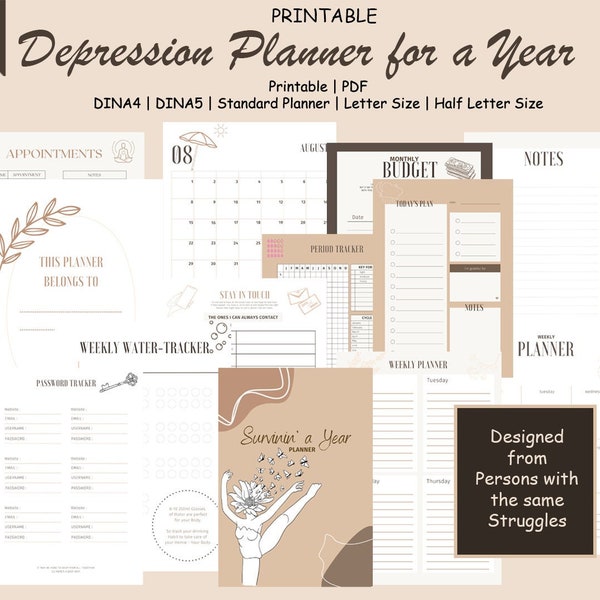 Digital Printable Depression Planner [ENG] | mental health | awarness | mental illness | sadness | selfmade | drawing pages | selfcare | SAD