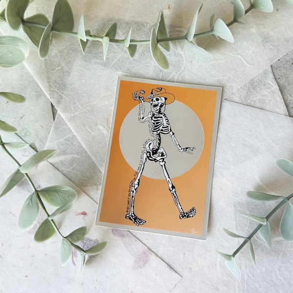 Vinyl Sticker HOT Skeleton, Matte Mirror Effect, Special Stickers, Spiegeleffekt, Western, Cowboy Hat, Skelett, Bones, Lyric, Music, Metal