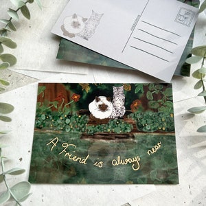 Gatti dipinti a mano "Un amico è sempre vicino", cartolina, amicizia, acquerello, gatto, gatto del Bengala, Bengala, gatto tailandese, lettera, amore