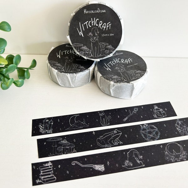 Washi Tape (Witchcraft), witch, witches, Selfmade Washitape, Art, magic, cat, mushrooms, frog, witchhat, spells, journaling, broom, books