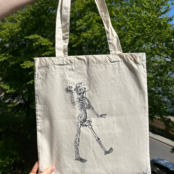 Hot Skeleton Totebag, Tragetasche, Jutebeutel, Bag, Tote Bag, Western, Face the Sun, Cowboy Hat, Carat, Skelett, Bones, Lyric, Music, Metal