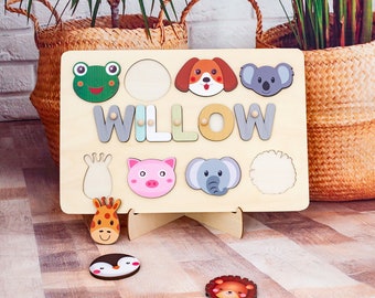 Name Puzzle With Animals, Personalized Gift, Baby Birthday Gift, 1st Christmas Gift, 1st,Birthday,Woodland Animals, Wooden Toys,Gift For Kid