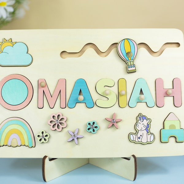 Name Puzzle With Pegs-Toddlers Name Puzzle-Wooden Name Puzzle-Personalized Puzzle-Baby Shower Gift-1st Birthday Gift