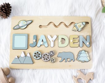 Personalized Name Puzzle With Pegs | New Christmas Gifts for Kids Wooden Toys Baby Shower Custom Toddler Toys First Birthday 1st Baby Gift