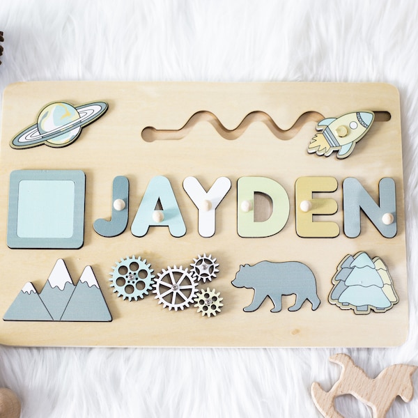 Personalized Name Puzzle With Pegs | New Christmas Gifts for Kids Wooden Toys Baby Shower Custom Toddler Toys First Birthday 1st Baby Gift