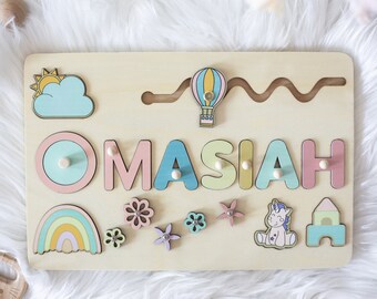 Personalized Puzzle Name Board | Toy Gifts for Baby Girls | Custom Name Puzzle for Toddlers | Custom Wooden Baby Keepsake | Baby Shower Gift