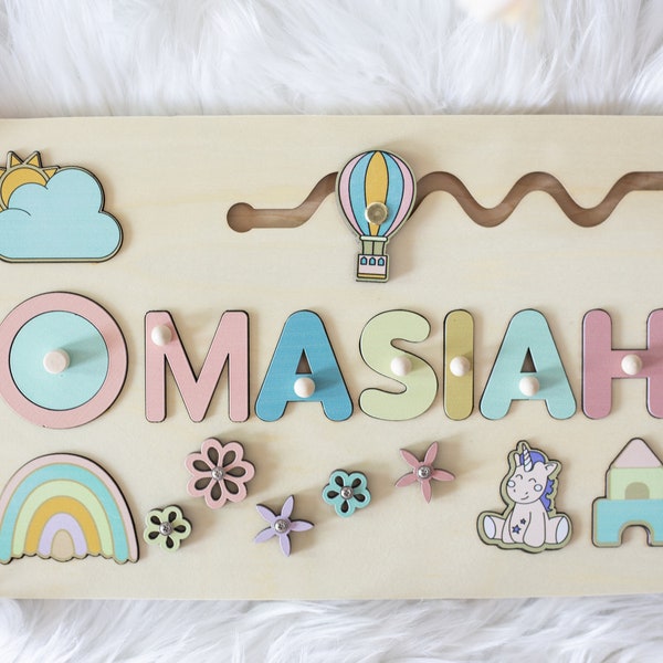 Personalized Puzzle Name Board | Toy Gifts for Baby Girls | Custom Name Puzzle for Toddlers | Custom Wooden Baby Keepsake | Baby Shower Gift