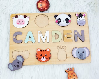 Personalized Baby Gift,Baby Birthday Gift, Name Puzzle with Animals,Nursery Decor, Toy for Girls and Boy,1st Birthday Gift,Toddlers