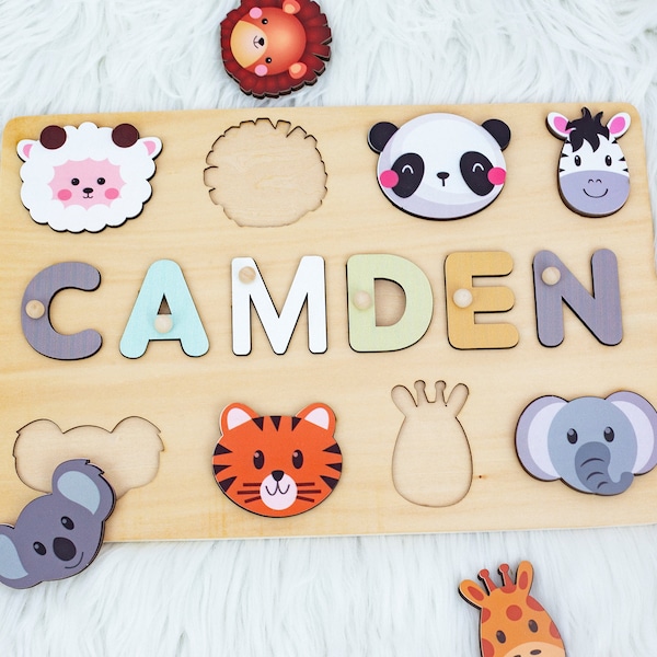 Personalized Baby Gift,Baby Birthday Gift, Name Puzzle with Animals,Nursery Decor, Toy for Girls and Boy,1st Birthday Gift,Toddlers