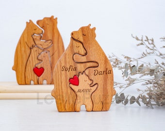 Bear Name Puzzle, Wooden Animal Family, Bear Family Puzzle, Animal Family, Family of Five, Customized Gifts, Christmas Gifts