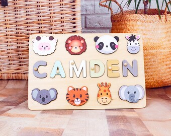 Personalized Gifts, Name Puzzles, Wooden Name Puzzles for Toddlers, Baby Keepsakes, Best Baby Gifts, 1st Birthday Gifts, Animal Puzzles