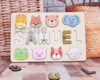 Custom Baby Gift-Name Puzzle with Animals-1ST Birthday Gift-Woodland Animals-Wooden Toys-Gift For Kid-Personalized Gift-Christmas Gift