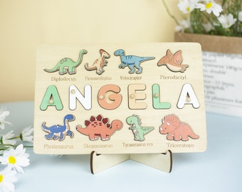 Nom personnalisé Puzzle-Dinosaure Puzzle-Rencontrez les dinosaures-Cadeaux pour garçons-Nom en bois Puzzle-Nouveau bébé Cadeau 1er anniversaire Cadeau-Cadeau de Noël