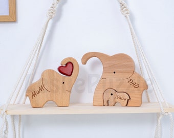 Personalizzato elefante famiglia-legno elefanti famiglia puzzle-regali ricordo di famiglia-figurine animali-regalo per la famiglia-7-persona famiglia-nome regalo