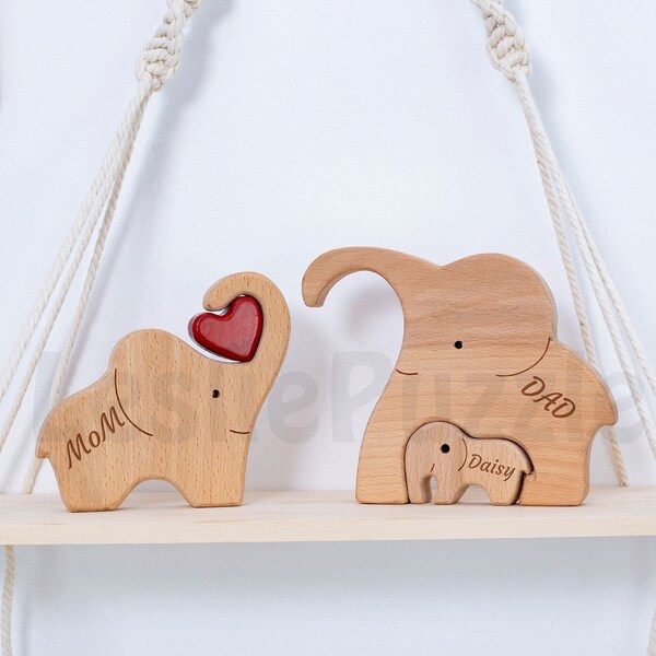 Personalized Elephant Family-Wooden elephants family puzzle-Family keepsake gifts-Animal figurines-Gift For Family-7-Person Family-Name Gift