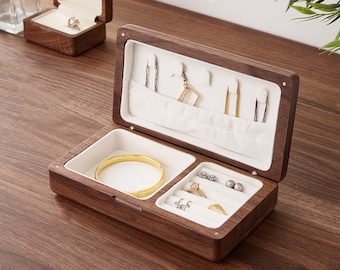 Solid Wood Jewelry Box-Personalized Jewelry Box-Walnut Wood-Jewelry Organizer-Wedding Gifts-Anniversary Gifts-Gift for Her- Jewelry Storage