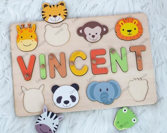 Animal Puzzle, Baby Name Puzzle, Personalized Gifts, Wooden Nursery Decor,1st Birthday Baby Boy Gift, Baby Shower Gift, Personalized Gifts