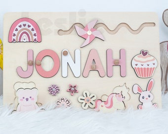 Wooden Personalized Name Puzzle-Gift for Kids-Baby Girl and Boy Gifts-Kid Easter Gifts-Custom Puzzle for Baby-1st Birthday Gift