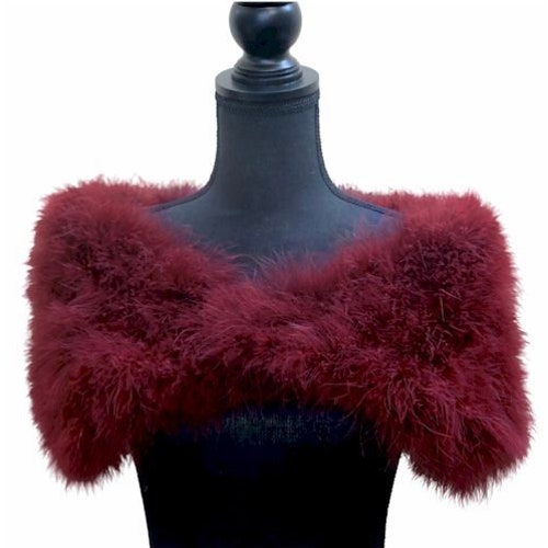 Dark Red marabou feather stole shops