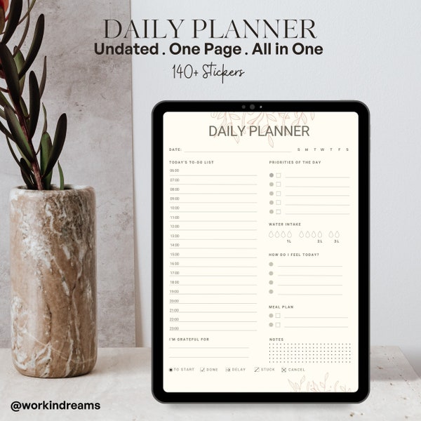 Daily Planner | Digital Planner | Printable Planner | Minimalist Planner | One Page Planner | Digital Stickers | Habit Tracker | GoodNotes