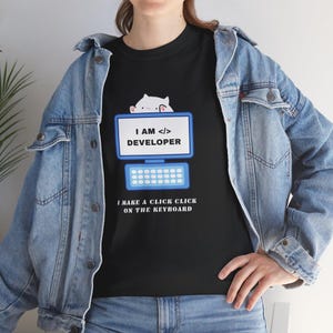 T-shirt chat Je suis développeur - T-shirt programmeur drôle - T-shirt chat geek mignon - Cadeau humoristique pour les développeurs de logiciels et les amateurs de technologie