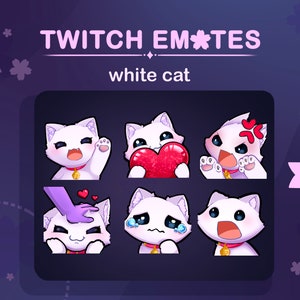6 White Cat twitch emote pack