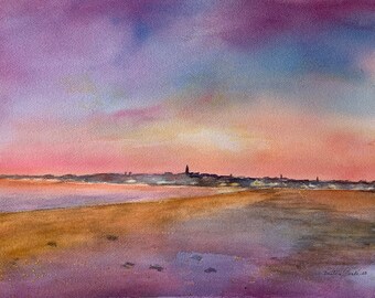 Watercolour of the beach St Andrews Scotland