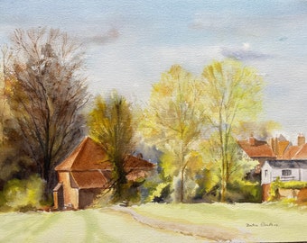 Original framed watercolour of the Spring in Kent UK