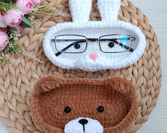 Crochet patterns Bear and Cute Bunny glasses holder Case for glasses amigurumi pattern Eyeglasses holder Amigurumi tutorial PDF in English