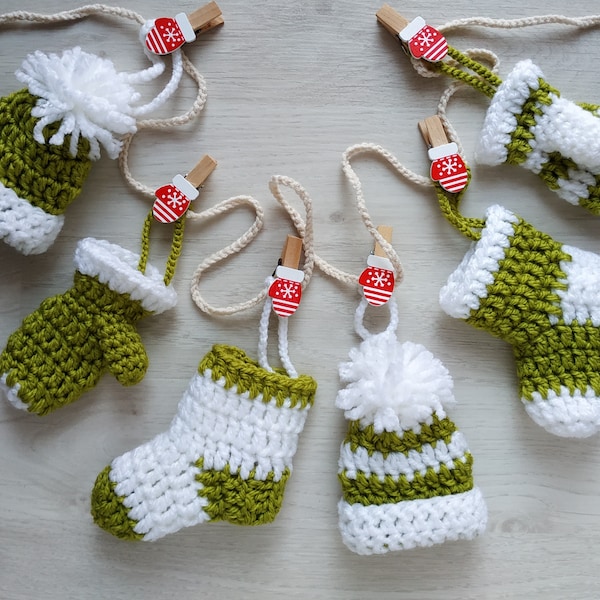 Crochet patterns Christmas ornaments (Set of 3 tree toys). Christmas mittens, socks, hats, mini stockings. Mini tree toys do it yourself