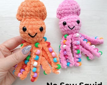 Squid Crochet Pattern PDF- Beaded Fidget Amigurumi Sensory Toy