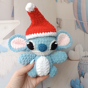 Christmas Blue Alien Crochet Pattern – Cute Amigurumi Monster in Santa Hat – DIY Holiday Plush Toy – Fun Christmas Gift, PDF Tutorial in Eng