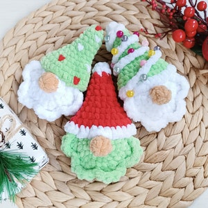 Christmas gnomes crochet patterns set of 3 amigurumi tree toys Christmas ornaments crochet keychains Amigurumi tutorial PDF in English