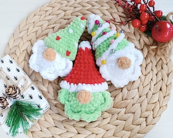 Christmas gnomes crochet patterns set of 3 amigurumi tree toys Christmas ornaments crochet keychains Amigurumi tutorial PDF in English