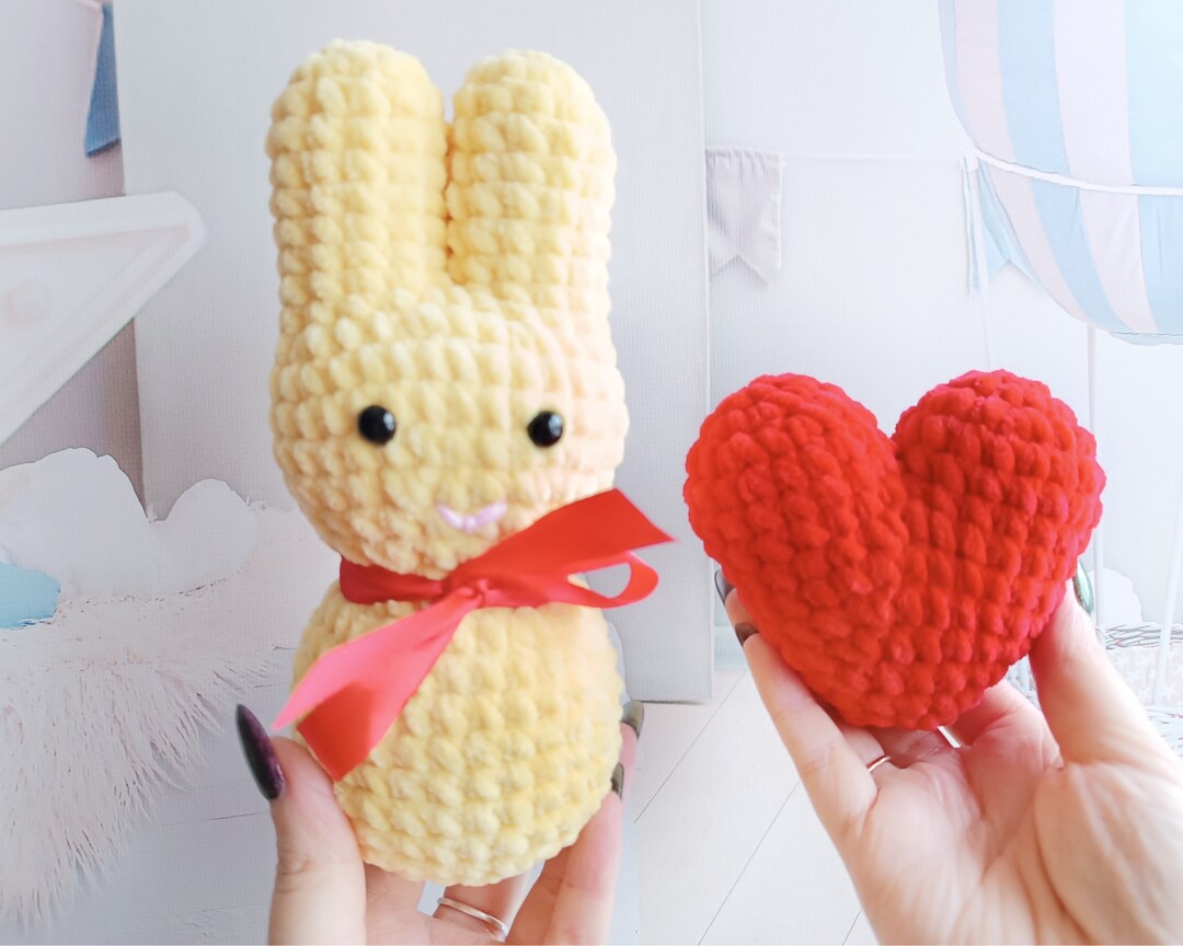 Crochet Pattern Marshmellow Bunny Plush With Heart Handmade Toy for the