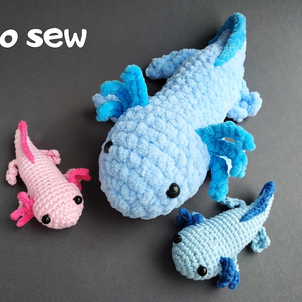 Axolotl plush family no sew amigurumi crochet pattern do it yourself