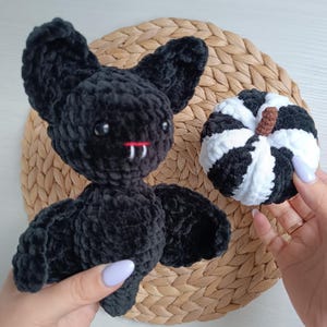 Halloween crochet pattern Bat with pumpkin low sew pattern kawaii plushie for Halloween decor or gifts Amigurumi tutorial PDF in English