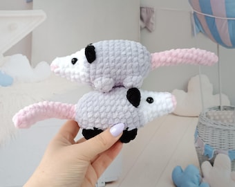Crochet Opossum plush No sew pattern Amigurumi Baby Possum plush Cute kawaii crochet keychains Amigurumi tutorial PDF in English