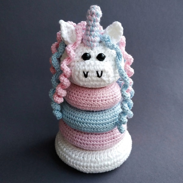 Stacking Unicorn pyramid crochet pattern do it yourself for 1 or 2 year old girl gift or boy