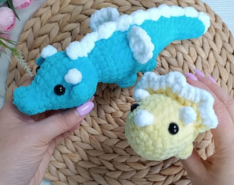 Dragon & Triceratops Crochet Patterns PDF No Sew Amigurumi Dinosaurs English Tutorial