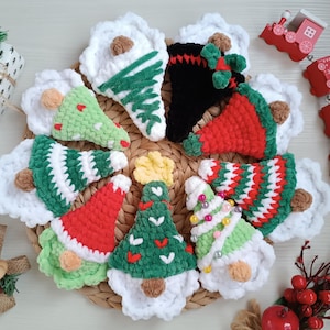 9 in 1 Christmas gnomes crochet patterns set of amigurumi tree toys Christmas ornaments crochet keychains Amigurumi tutorial PDF in English