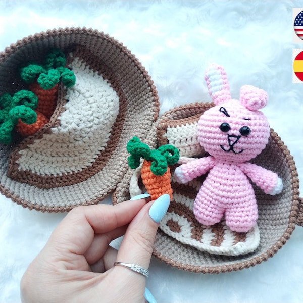 Modèles au crochet lapin et sac au crochet avec mini carottes Modèle amigurumi facile à suivre pour peluche peluche à faire soi-même