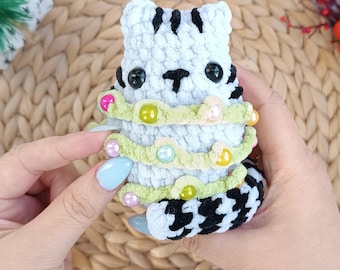Christmas Cat Crochet Pattern PDF- Beaded Fidget Amigurumi Kitty Sensory Toy