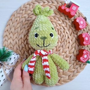 Schema uncinetto natalizio senza cuciture ladro verde cattivo Amigurumi fatto a mano regalo per bambini per souvenir di Natale Tutorial Amigurumi PDF