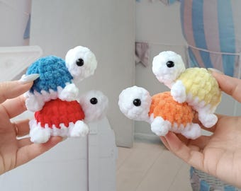 Crochet Turtle pluch no sew pattern Turtle mini plush cute kawaii keychains Amigurumi tutorial PDF in English